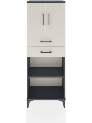 Arges Dolap 3 Raflı 2 Çekmeceli 2 Kapaklı 60X30X163 Antrasit-Aytaşı