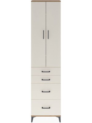 Arges Dolap 4 Raflı 4 Çekmeceli 2 Kapaklı 60X30X243 Çam-Aytaşı