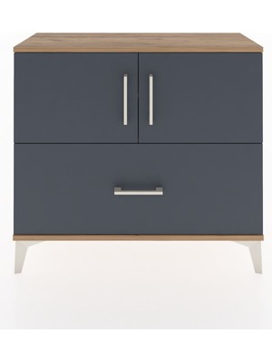 Arges Şifonyer 2 Raflı Tek Çekmeceli 2 Kapaklı 88X30X80 Çam-Antrasit