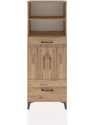 Arges Dolap 4 Raflı 2 Çekmeceli 2 Kapaklı 60X30X163 Çam-Çam