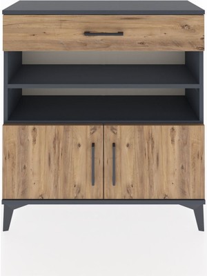 Arges Şifonyer 3 Raflı Tek Çekmeceli 2 Kapaklı 88X30X96 Antrasit-Çam