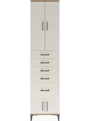 Arges Dolap 3 Raflı 5 Çekmeceli 4 Kapaklı 60X30X243 Çam-Aytaşı