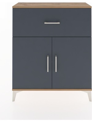 Arges Şifonyer Tek Raflı Tek Çekmeceli 2 Kapaklı 88X30X106 Çam-Antrasit
