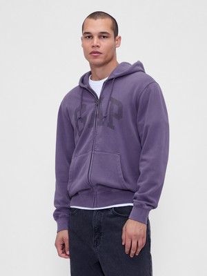 Gap Erkek Mor Vintagesoft Arch Gap Logo Tam Fermuarlı Sweatshirt