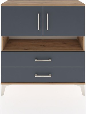 Arges Şifonyer 3 Raflı 2 Çekmeceli 2 Kapaklı 88X30X96 Çam-Antrasit