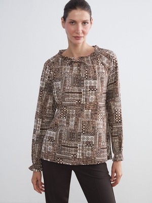 Lc Waikiki Yeni Sezon Bağlamalı Yaka Desenli Bluz