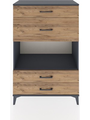 Hyperion Dolap Tek Raflı 4 Çekmeceli 88X44X134 Antrasit-Çam