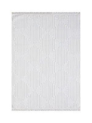 Aren Halı Busseto Geometrik Beyaz Polyester Kaydırmaz Taban Makine Halısı