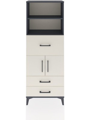 Arges Dolap 3 Raflı 3 Çekmeceli 2 Kapaklı 60X30X163 Antrasit-Aytaşı