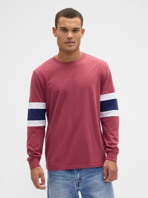 Gap Erkek Kırmızı Everyday Soft Varsity Bisiklet Yaka T-Shirt