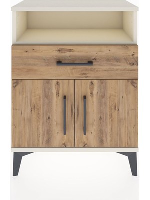 Arges Komodin 2 Raflı Tek Çekmeceli 2 Kapaklı 60X30X80 Aytaşı-Çam