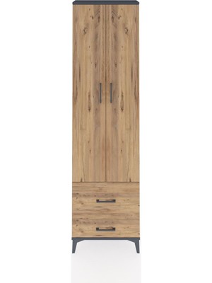 Arges Dolap 4 Raflı 2 Çekmeceli 2 Kapaklı 60X30X221 Antrasit-Çam