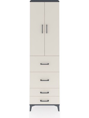 Arges Dolap 2 Raflı 4 Çekmeceli Tek Askılı 60X30X221 Antrasit-Aytaşı