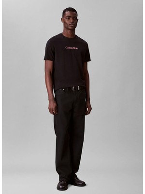 Calvın Kleın Erkek Marka Logolu Organik Pamuklu Günlük Kullanıma Uygun Siyah T-Shirt LV04RC858G Ub1