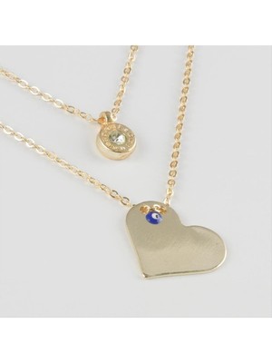 Kalp Figürlü Nazarlı Plaka Ikili Kolye