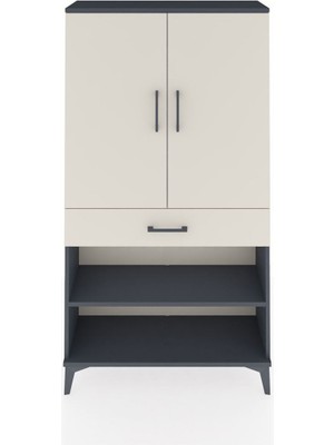 Arges Dolap 4 Raflı Tek Çekmeceli 2 Kapaklı 88X30X163 Antrasit-Aytaşı