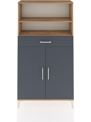 Arges Dolap 3 Raflı Tek Çekmeceli 2 Kapaklı 88X30X163 Çam-Antrasit