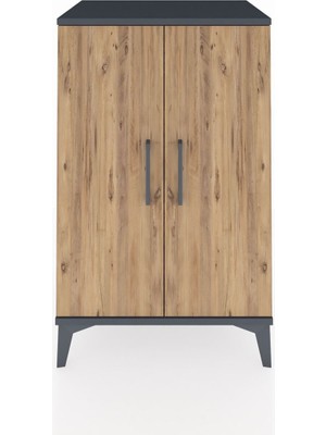 Hyperion Komodin 2 Raflı 2 Kapaklı 60X44X96 Antrasit-Çam