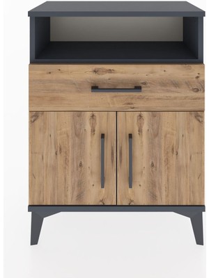 Arges Komodin 2 Raflı Tek Çekmeceli 2 Kapaklı 60X30X80 Antrasit-Çam