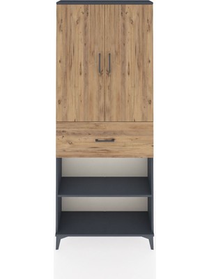 Arges Dolap 4 Raflı Tek Çekmeceli 2 Kapaklı 88X30X221 Antrasit-Çam