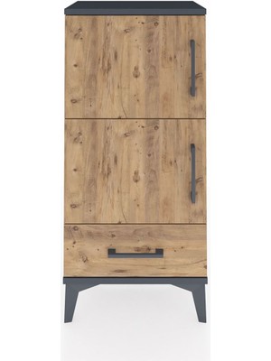 Arges Komodin 4 Raflı Tek Çekmeceli 2 Kapaklı 44X30X96 Antrasit-Çam