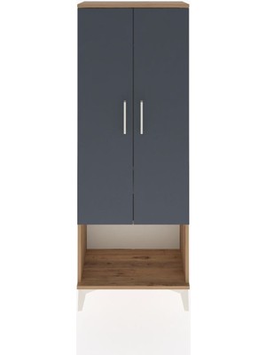 Arges Dolap 2 Raflı 2 Kapaklı Tek Askılı 60X30X163 Çam-Antrasit