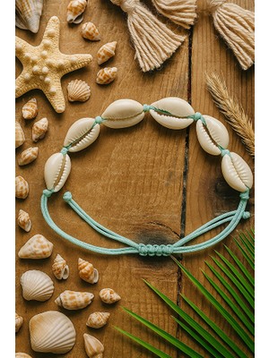 Doğal Deniz Kabuklu Turkuaz Ipli Yazlık Bileklik – El Yapımı Ayarlanabilir