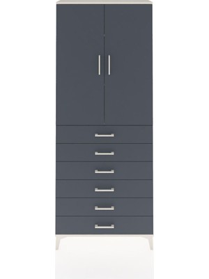 Arges Dolap 3 Raflı 6 Çekmeceli 2 Kapaklı 88X30X221 Aytaşı-Antrasit