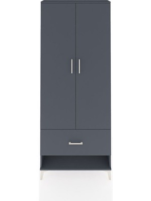 Arges Dolap 4 Raflı Tek Çekmeceli 2 Kapaklı 88X30X221 Antrasit-Antrasit
