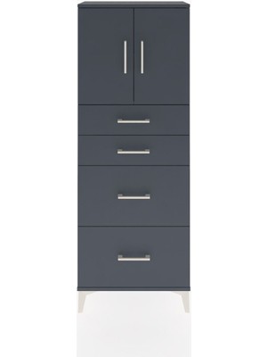 Arges Dolap 2 Raflı 4 Çekmeceli 2 Kapaklı 60X30X163 Antrasit-Antrasit