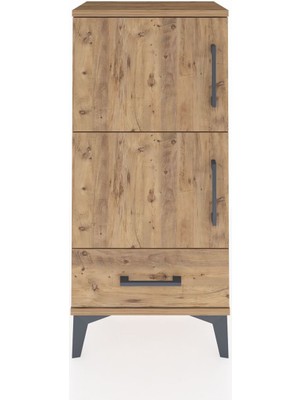 Arges Komodin 4 Raflı Tek Çekmeceli 2 Kapaklı 44X30X96 Çam-Çam