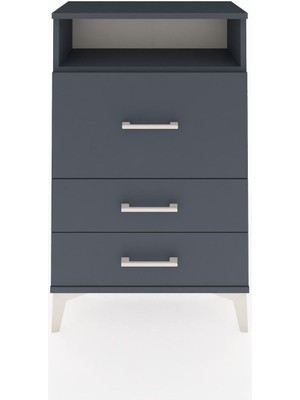 Arges Komodin Tek Raflı 3 Çekmeceli 60X30X96 Antrasit-Antrasit