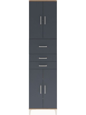 Arges Dolap 4 Raflı 3 Çekmeceli 4 Kapaklı 60X30X243 Çam-Antrasit