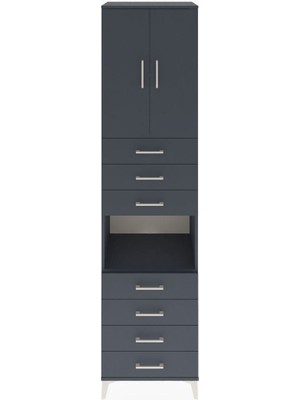 Hyperion Dolap 3 Raflı 7 Çekmeceli 2 Kapaklı 60X44X243 Antrasit-Antrasit