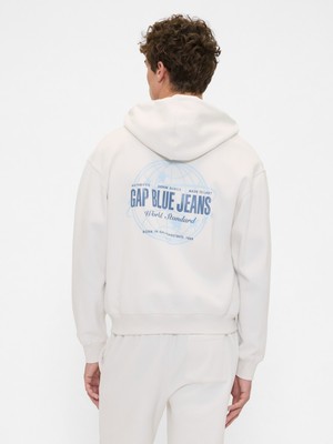 Gap Erkek Kırık Beyaz VintageSoft Gap Logo Fermuarlı Sweatshirt
