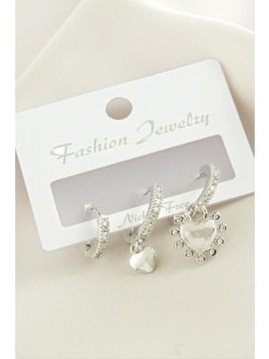 3 Adet Kalp Zirkon Taşlı Küpe