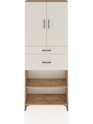 Arges Dolap 4 Raflı 2 Çekmeceli 2 Kapaklı 88X30X221 Çam-Aytaşı