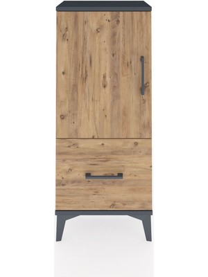 Arges Komodin 2 Raflı Tek Çekmeceli Tek Kapaklı 44X30X106 Antrasit-Çam