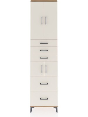 Arges Dolap 4 Raflı 5 Çekmeceli 4 Kapaklı 60X30X243 Çam-Aytaşı