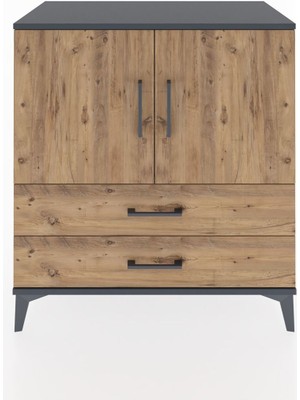 Hyperion Şifonyer 3 Raflı 2 Çekmeceli 2 Kapaklı 88X44X96 Antrasit-Çam