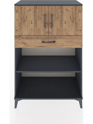 Hyperion Dolap 2 Raflı Tek Çekmeceli 2 Kapaklı 88X44X134 Antrasit-Çam