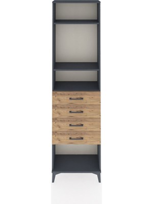 Arges Dolap 3 Raflı 4 Çekmeceli 60X30X221 Antrasit-Çam