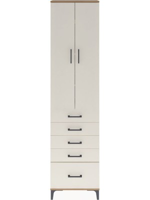Arges Dolap 4 Raflı 5 Çekmeceli 2 Kapaklı 60X30X243 Çam-Aytaşı