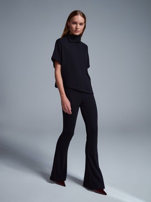 71910 Yüksek Bel Örme Pantolon-Siyah