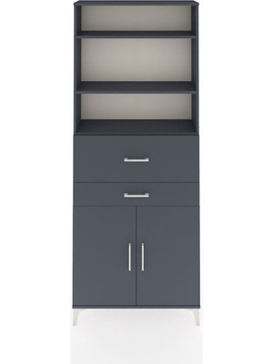 Arges Dolap 4 Raflı 2 Çekmeceli 2 Kapaklı 88X30X221 Antrasit-Antrasit