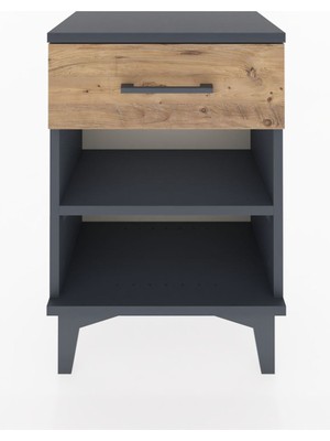 Arges Komodin Tek Raflı Tek Çekmeceli 44X30X64 Antrasit-Çam