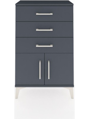 Arges Komodin 3 Çekmeceli 2 Kapaklı 60X30X96 Antrasit-Antrasit