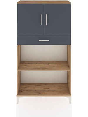 Arges Dolap 3 Raflı Tek Çekmeceli 2 Kapaklı 88X30X163 Çam-Antrasit