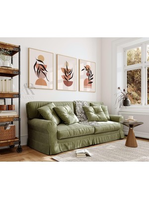 Kanvas Tablo Soyut Yaprak ve Geometrik Tasarımlar Çerçeve Görünümlü 3'lü Mdf Tablo 40 x 60