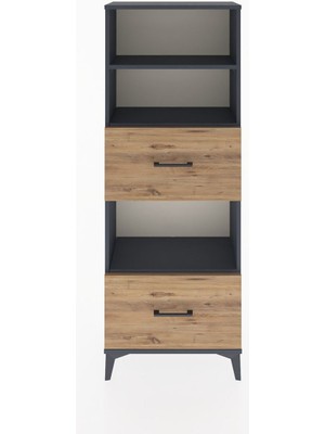 Arges Dolap 3 Raflı 2 Çekmeceli 60X30X163 Antrasit-Çam